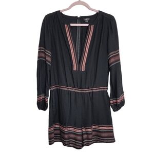 LOFT Black Embroidered V - Neck Long Sleeve Pockets Women's Romper Size SP